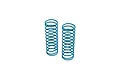 Two blue coil-over shock springs for an RC car, standing upright against a white background.