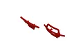 A set of two red plastic RC car bumpers, one flat and one tubular, isolated against a white background.
