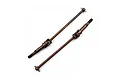 Two brown spring steel CVD driveshafts for RC cars, shown against a plain white background.
