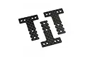 Three T-shaped graphite suspension plates for RC cars, featuring a woven carbon fiber pattern and multiple mounting holes.