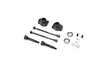TLR rear CVD driveshaft set including two driveshafts, two axle stubs, two hubs, bearings, and small hardware components on a white background.