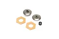 Losi Grooved Slipper Plate Set including two metal slipper plates, two hexagonal friction pads, and one small coil spring.