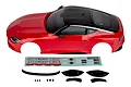 Team Associated 1/10 scale Nissan Z painted body shell in passion red with black roof, including decal sheet and plastic trim accessories.