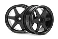 Two black HPI Racing TE37 style RC car rims with 3mm offset, shown from a front-angled perspective against a white background.