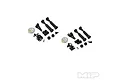 MIP X-Duty driveshaft set for Traxxas 4x4, including two sets of metal driveshafts, hardware, and small containers of MIP thread gel.
