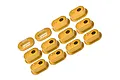 A set of gold-anodized aluminium chain tension adjusters for RC motorcycles by GPM Racing.