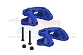 Two blue anodized aluminium front hub carriers (C-hubs) with two black screws and two black nuts on a white background.