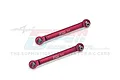 Two red anodized aluminium rear suspension linkages for RC cars by GPM Racing, featuring ball ends and laser-etched branding.