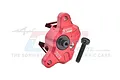 A red GPM Racing 7075 aluminium front brake caliper for an RC motorcycle, shown with a single black mounting screw on a white background.