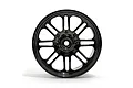 A single black chrome 8-spoke RC monster truck wheel rim viewed from the front against a white background.