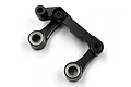 A black anodized aluminium RC steering bell crank assembly with two ball bearings installed, isolated on a white background.