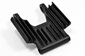 A black RPM brand radiator part for an RC motorcycle, featuring cooling fins and mounting holes, isolated on a white background.