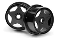 Two black HPI Racing Super Star front rims for a 1/5 scale RC buggy, shown against a white background.