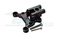 A black GPM Racing 7075-T6 aluminium front suspension link brace for RC cars, shown with two included metal screws against a white background.