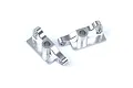 Two silver aluminium RC car rear wing mounts shown from a high angle against a plain white background.