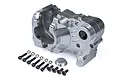 A silver aluminium RC gearbox case set with included screws and washers on a white background.