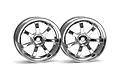 Two chrome HPI Racing Rays Gram Lights 57S-Pro RC car rims shown from a front-facing angle against a white background.