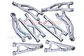 A set of eight silver aluminium RC suspension arms from GPM Racing, arranged on a white background with a faint GPM logo watermark.