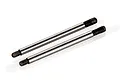 Two silver metal RC shock shafts with threaded ends on a white background.