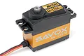 Savox SA-1258TG digital servo with an orange aluminium middle case and black plastic top and bottom sections, shown from a high angle.