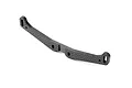 A curved carbon fibre rear body mount brace for an RC car, featuring a woven texture and mounting holes at each end and in the center.