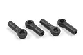 Four black plastic RC rod ends arranged in a row on a white background.