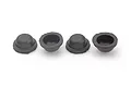 Four black silicone shock membranes for RC car suspension arranged in a row against a white background.