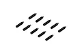 A set of ten black metal partial thread grub screws arranged in a grid on a white background.