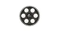 A dark grey, lightweight RC pinion gear with six circular cutouts and a central shaft hole, viewed from the front against a white background.