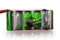 Tornado 6V 5000mAh flat NiMH RC battery pack wrapped in carbon fiber patterned heat shrink with green branding.
