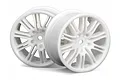 Two white 10-spoke RC car rims positioned side-by-side against a white background.