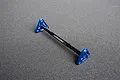 Koswork blue aluminium ride height gauge tool with black central handle, featuring laser-etched measurement markings on triangular ends.