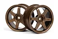Two bronze-colored HPI TE37 style RC car rims with a 0mm offset, displayed against a plain white background.