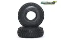 Two Boom Racing 1.9 inch Hustler XTreme MC2 crawler tyres stacked on a white background.
