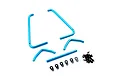 Yeah Racing blue aluminium side bumper set for RC cars, including metal bars, mounting brackets, and black screws on a white background.