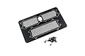 A black stainless steel window mesh sheet for 1/18 scale RC cars, including a small pile of black mounting screws on a white background.