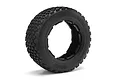 A single black HPI Desert Buster Arrow RC tyre for Baja 5T/5SC models, shown from a three-quarter angle against a white background.