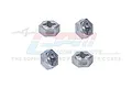 Four silver GPM Racing aluminium 12mm wheel hex adapters for RC cars, shown from various angles against a white background.