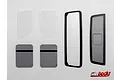A set of Killerbody 1/10 scale transparent RC car window parts including clear and tinted plastic window inserts on a white background.