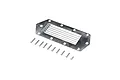 A silver aluminium intake grate for an RC boat with a set of ten matching stainless steel countersunk screws arranged in a row below it.