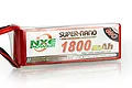 NXE Super-Nano 1800mAh 40C LiPo battery pack with red soft casing and black wiring, shown against a white background.