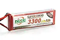 An NXE Power 3300mAh 40C soft case LiPo battery with red casing and black and red wires on a white background.