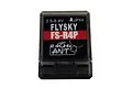 A FlySky FS-R4P 2.4GHz 4-channel micro receiver in a translucent black plastic case against a white background.
