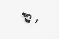 A black plastic trailer hook assembly and a small metal screw on a white background.