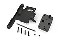 Traxxas Telemetry Expander Mount kit including two black plastic mounting plates, four screws, two nuts, and a drill bit on a white background.