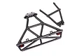Traxxas rear bumper assembly with tubular frame and two small red light inserts, shown on a white background.