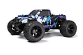 Maverick Quantum2 MT 1/10 scale electric RC monster truck in blue and white livery, viewed from a front three-quarter angle on a white background.