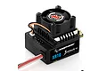 Hobbywing XeRun XR10 Justock G3S sensored brushless ESC with a cooling fan mounted on top, shown against a white background.