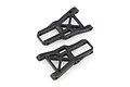 Two black plastic front lower suspension arms for an HSP RC car, shown from an overhead angle on a white background.
