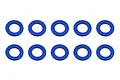 Ten blue anodized aluminium washers arranged in two rows of five on a white background.
